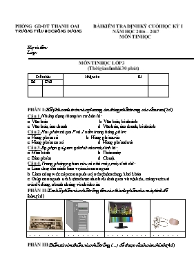 Đề kiểm tra học kì I Tin học lớp 3 (Quyển 1) - Năm học 2016-2017 - Trường Tiểu học Lê Văn Tám